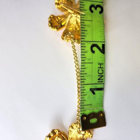 Gold Plated Three Hibiscus Flower Brooch Pin - Picture 6 of 12